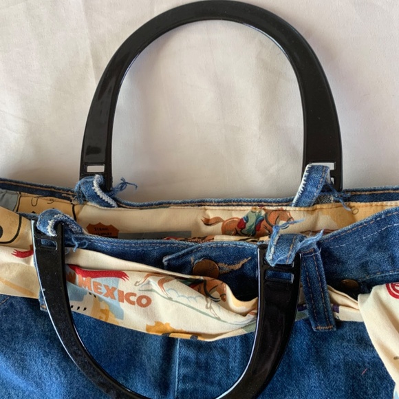 Vintage Handmade Womens Denim Purse Handbag Bow Lined Route 66 18x11” - Picture 13 of 13